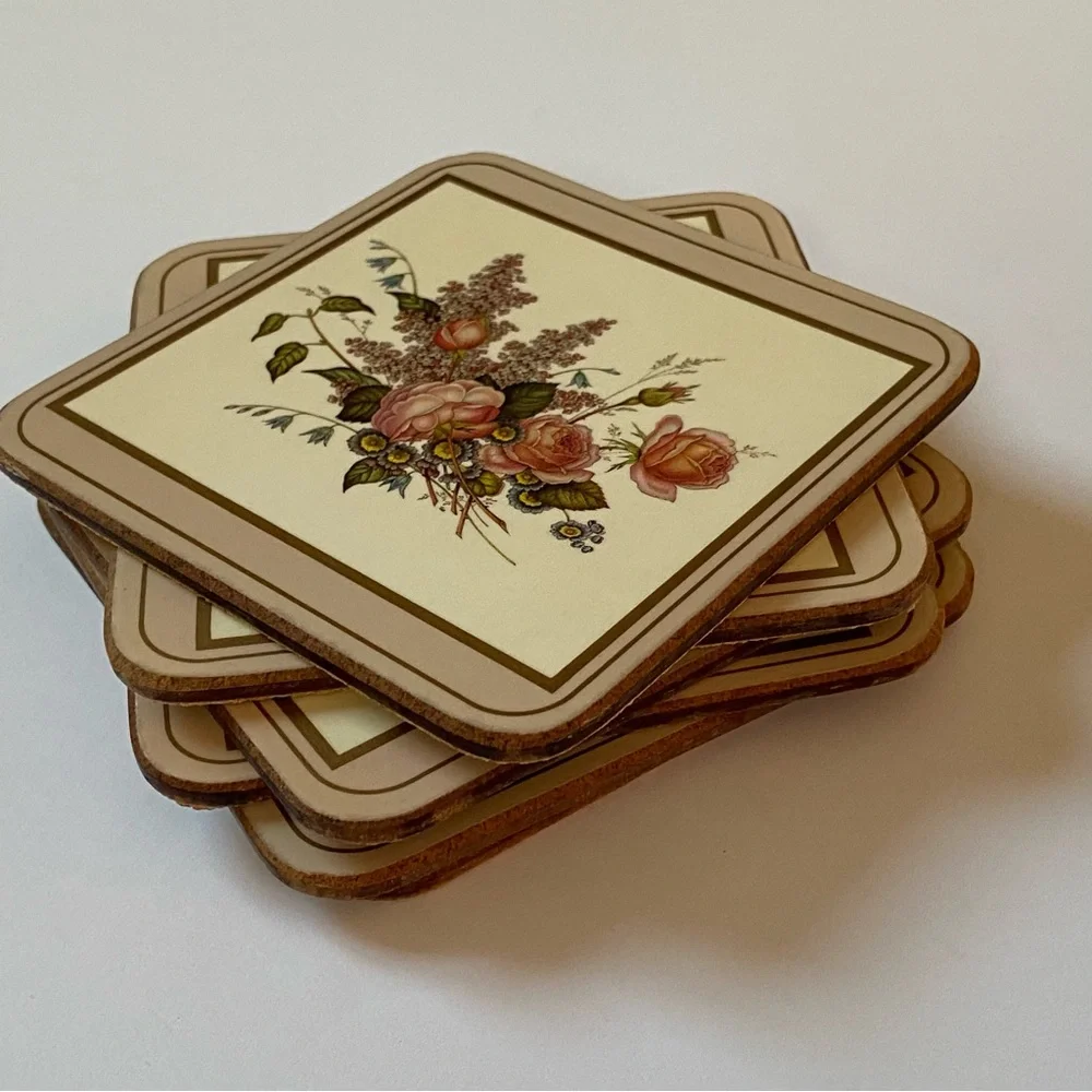Pimpernel Coasters Lot of 6 Acrylic Cork Back Field Flowers England roses peony